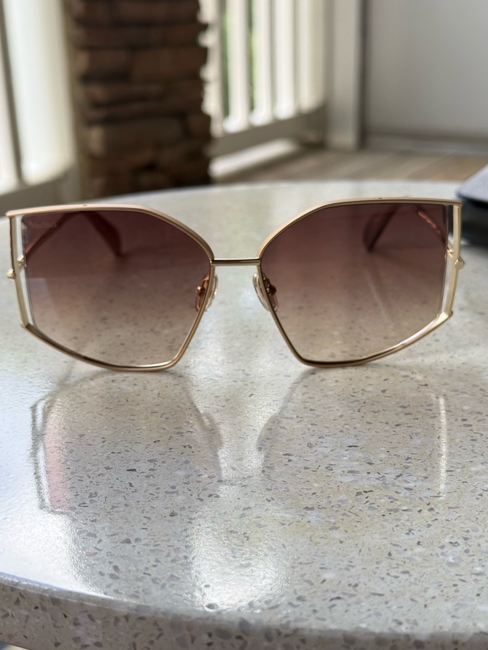 NWT Max Mara Gold-Tone Metal Sunglasses Brown Gradient Lens Menton-4 MM0142 59mm